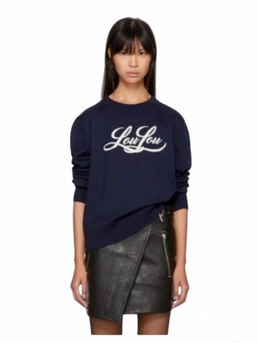 Saint Laurent Lou Lou Embroidered 100% Wool Sweater Navy Blue Designer Blokette